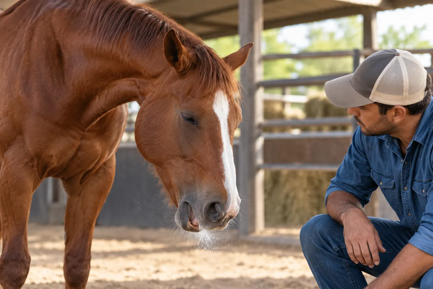 Tos en caballos: propietario observando los signos de su caballo